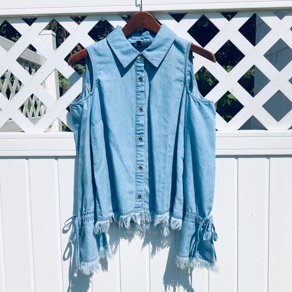 Fate Tops - FATE by LFD*Denim Cold Shoulder Denim Shirt*Small